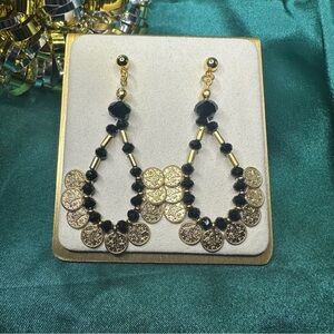 Boho Gold Coin & Bead Earrings – Handmade Festival Statement Jewelry NWT
